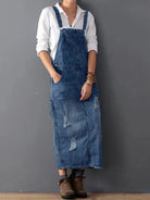 April™ | Back Slit Distressed Denim Overalls Dress - ENVI