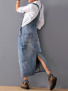 April™ | Back Slit Distressed Denim Overalls Dress - ENVI