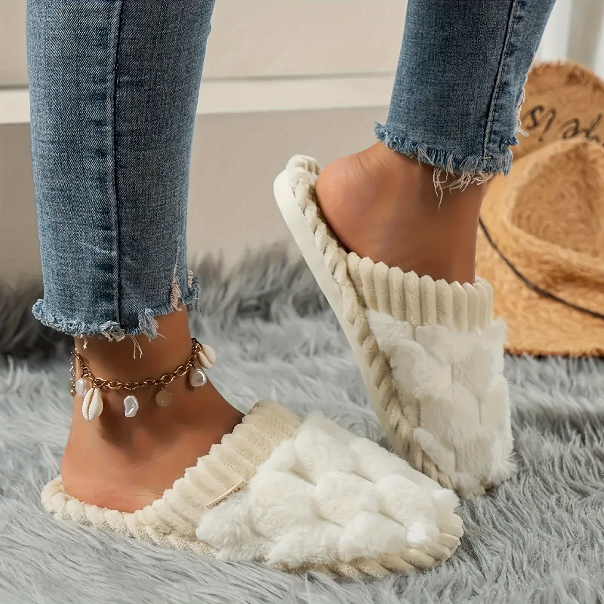 Cozy Winter Fuzzy Slippers - Soft, Warm, and Comfortable Closed - Toe Shoes for Indoor Bedroom Use - Plush Slip - On Design with Gentle Grip Sole - ENVI