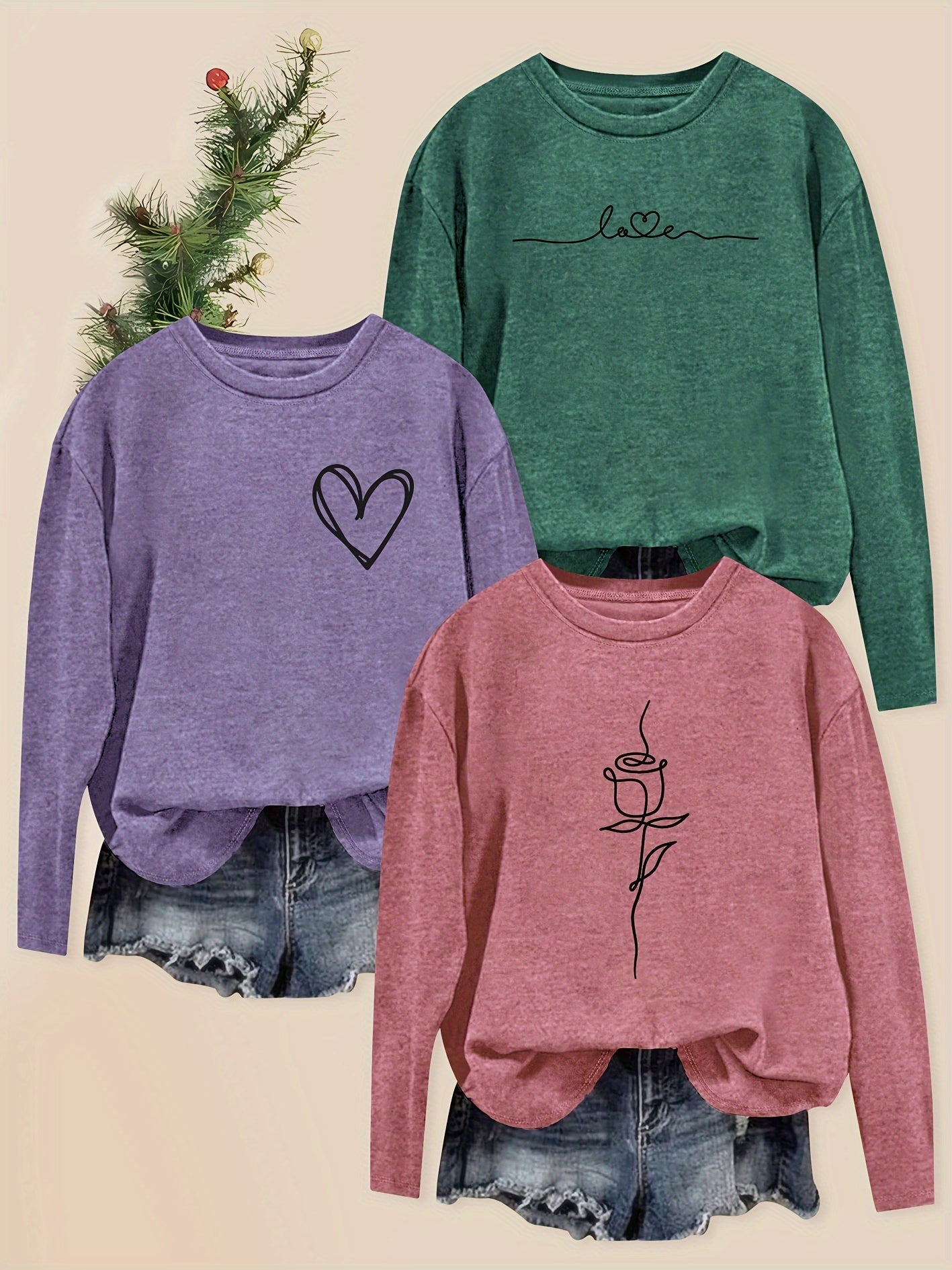 Heart n Rose | Pack of 3 Long Sleeved T-Shirts - ENVI