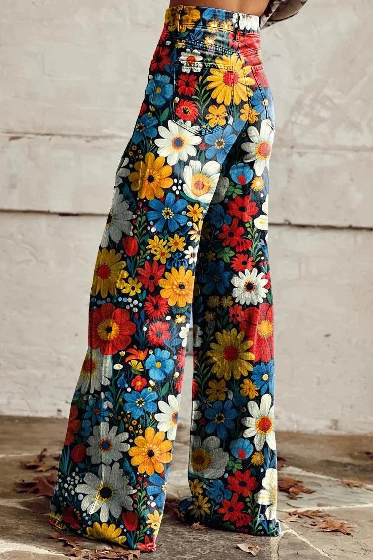 Women's Floral Symphony Print Casual Wide Leg Pants - ENVI