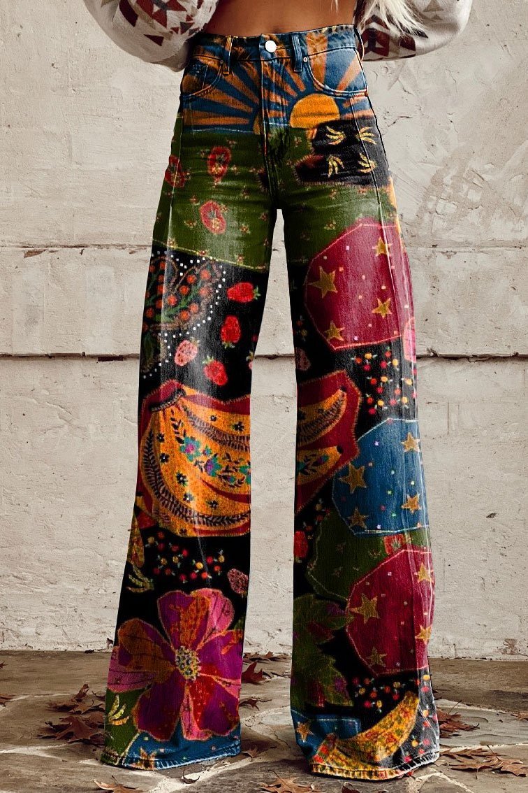 Women's Midnight Tapestry Print Casual Wide Leg Pants - ENVI