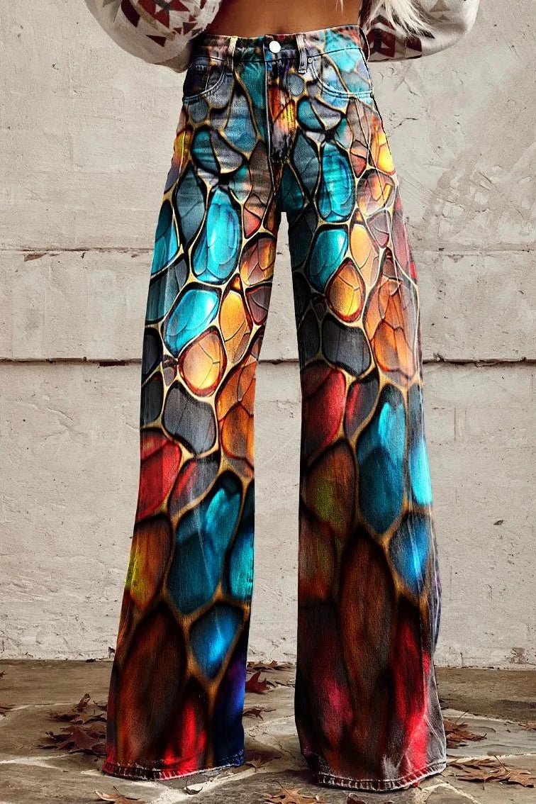 Women's Mosaic Stained Glass Print Casual Wide Leg Pants - ENVI