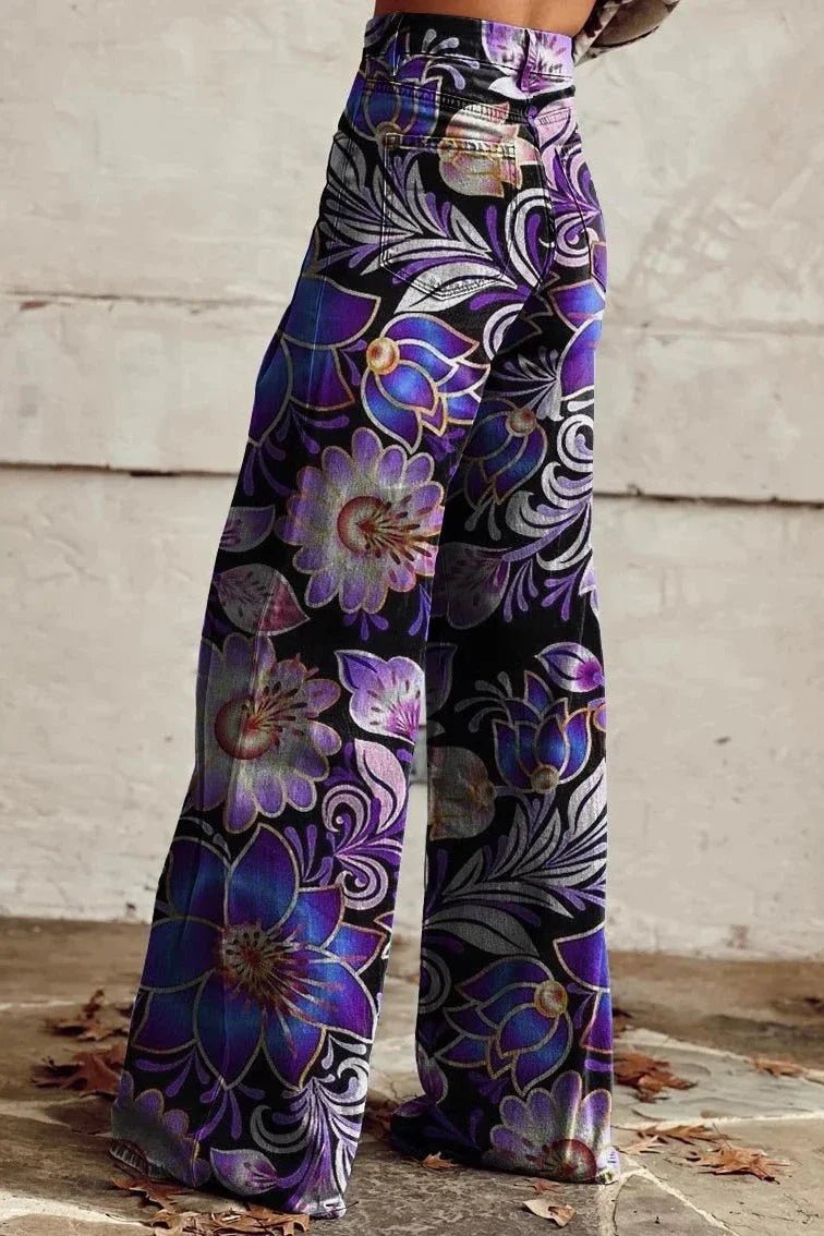 Women's Orchid Purple Print Casual Wide Leg Pants - ENVI