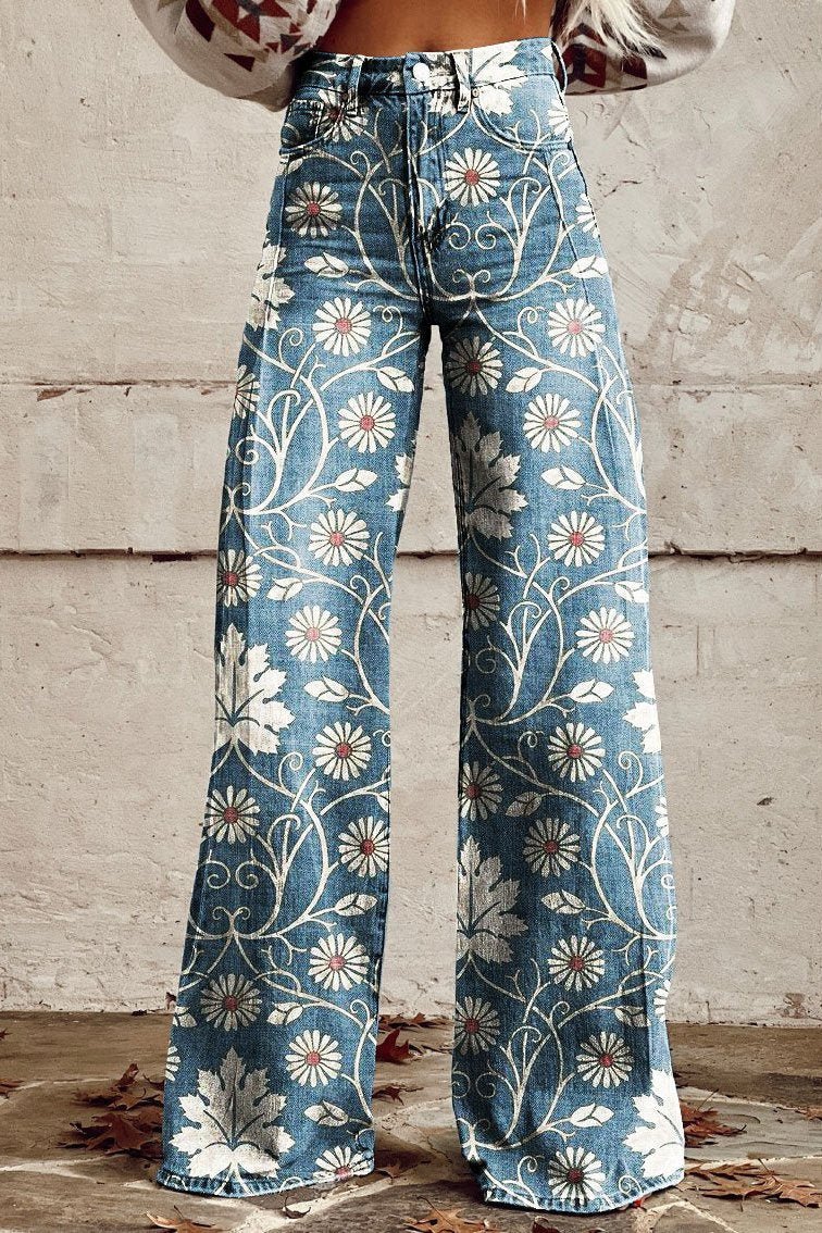 Women's Vintage Print Casual Wide Leg Pants - ENVI